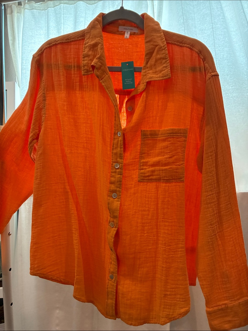 Woman’s Orange Lightweight Button-Up Shirt - Casual Long Sleeve